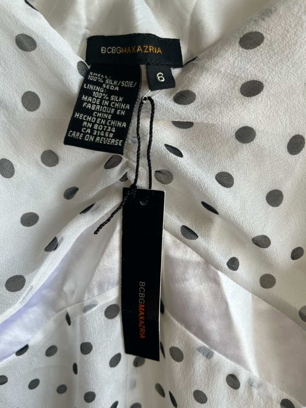 BCBGMaxAzria White and Gray Polka Dot Midi Dress - Picture 2 of 10